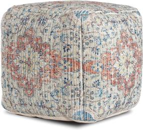 img 4 attached to 🍊 Anji Mountain Ivory and Orange Square Pouf - 20x20x20