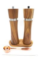 acadia wood salt and pepper grinder set with wood tray - manual pepper mill and salt 🌲 grinder set with rose gold scoop, cleaning brush, funnel - 8in salt and pepper gift set of 2 logo