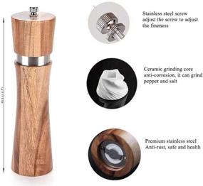 img 2 attached to Acadia Wood Salt and Pepper Grinder Set with Wood Tray - Manual Pepper Mill and Salt 🌲 Grinder Set with Rose Gold Scoop, Cleaning Brush, Funnel - 8in Salt and Pepper Gift Set of 2