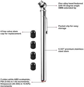 img 3 attached to 📏 ЦЗЦ AUTO Ручной металлический манометр для шин из нержавеющей стали, механический датчик давления воздуха с зажимом для кармана, один наконечник для проверки шин на мотоцикле, велосипеде, автомобиле, дома на колесах, внедорожнике, квадроцикле - 5-50 PSI 30-350 КПа (серебро, 1 упаковка)