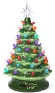 🎄 13-inch ceramic christmas halloween tree: green-black prelit decorations with multicolor bulbs & star topper logo
