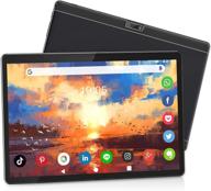 📱 10-inch hd tablet with dual sim/wifi, android 9.0 pie, 32gb rom/128gb expandable, quad-core processor, 6000mah battery, dual camera, bluetooth/gps/otg, google certified tablet pc (2020 newest black) logo