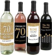 🥳 70th birthday celebration - golden wine bottle label stickers - gift for women and men - set of 4 логотип