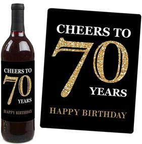 img 2 attached to 🥳 70th Birthday Celebration - Golden Wine Bottle Label Stickers - Gift for Women and Men - Set of 4