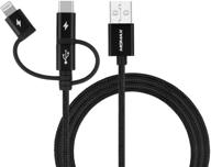 momax 3-в-1 многофункциональный зарядный кабель - разъемы lightning/usb c/micro 3 в 1 для iphone, android-телефонов - сертифицирован mfi, оплетка из нейлона - черный, 1 м. логотип