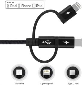 img 3 attached to MOMAX 3-в-1 многофункциональный зарядный кабель - разъемы Lightning/USB C/Micro 3 в 1 для iPhone, Android-телефонов - сертифицирован MFi, оплетка из нейлона - черный, 1 м.