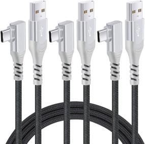 img 4 attached to 3-Pack 6ft Right Angle USB C Cable, Pofesun Fast Charging USB A to USB Type C Nylon Braided Cable - 🔌 Compatible with Samsung Galaxy S20 S10 S10e S9 S8 Plus, Note 10 9 8, LG G8 G7 V40 V20 V30 - Black