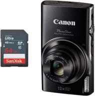 canon powershot elph 360 hs digital camera (black) with 64gb sd memory card – capturing memories in style logo