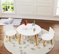 🪑 utex kids wood table and chair set with round play tablet - 3 piece set for toddlers, boys, girls - white logo