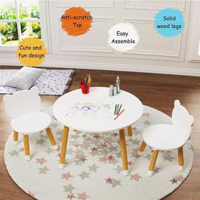 img 2 attached to 🪑 UTEX Kids Wood Table and Chair Set with Round Play Tablet - 3 Piece Set for Toddlers, Boys, Girls - White