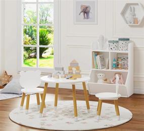 img 3 attached to 🪑 UTEX Kids Wood Table and Chair Set with Round Play Tablet - 3 Piece Set for Toddlers, Boys, Girls - White