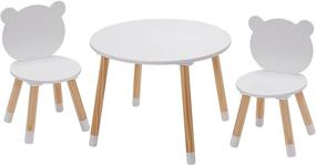 img 1 attached to 🪑 UTEX Kids Wood Table and Chair Set with Round Play Tablet - 3 Piece Set for Toddlers, Boys, Girls - White