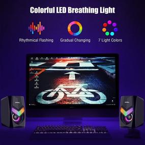 img 2 attached to 🔊 Gaming RGB Computer Speakers with 3.5mm Jack, USB Powered Stereo Monitor Speakers for PC and Laptops - Colorful Breathing Lights, Easy-Access Volume Control