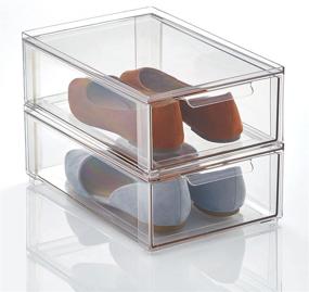 img 4 attached to 📦 mDesign Stackable Closet Shoe Storage Box with Pull-Out Drawer - 2 Pack Clear Organizer for Men's and Women's Shoes, Sandals, Heels, Flats and Accessories