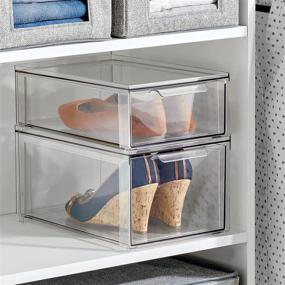 img 2 attached to 📦 mDesign Stackable Closet Shoe Storage Box with Pull-Out Drawer - 2 Pack Clear Organizer for Men's and Women's Shoes, Sandals, Heels, Flats and Accessories