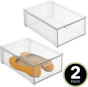 img 3 attached to 📦 mDesign Stackable Closet Shoe Storage Box with Pull-Out Drawer - 2 Pack Clear Organizer for Men's and Women's Shoes, Sandals, Heels, Flats and Accessories