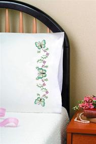 img 1 attached to 🦋 Stamped Embroidery Aqua Butterfly Pillowcases (Set of 2) by Design Works Crafts, 20 by 30 inches
