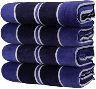 🏖️ kaufman ultrasoft plush 4 pack 100% combed ring spun yarn dye cotton velour oversized 34”x64” highly absorbent quick dry rugby stripe beach pool and bath towel logo