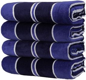 img 2 attached to 🏖️ Kaufman Ultrasoft Plush 4 Pack 100% Combed Ring Spun Yarn Dye Cotton Velour Oversized 34”x64” Highly Absorbent Quick Dry Rugby Stripe Beach Pool and Bath Towel
