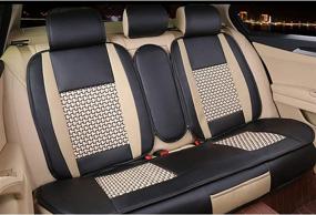 img 1 attached to Enhance Comfort and Protect Your Car Seats with FuriAuto PU Leather Car 🚗 Seat Cover Cushions - Full Set for 5 Seats – Year Round Use (Khaki Black)