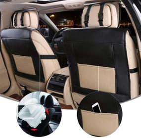 img 2 attached to Улучшите комфорт и защитите сиденья вашего автомобиля с помощью накладок на сиденья автомобиля из PU кожи FuriAuto - полный комплект для 5 сидений - использование круглый год (хаки черный).