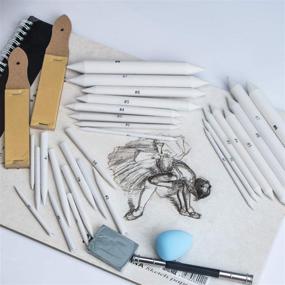 img 3 attached to 🖌️ Complete 33 Pcs Art Blending Stumps and Tortillions Set with Sketch Sandpaper, Pencil Sharpener, Extension Tool, Kneaded Eraser, and Sponge - All-in-One Sketch Drawing Tool Set for Students