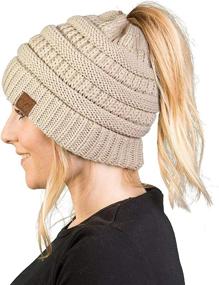 img 4 attached to 🎀 Ponytail Messy Bun BeanieTail Women's Beanie with Funky Junque - Solid Ribbed Hat Cap