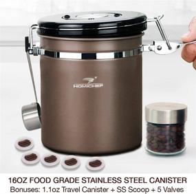 img 3 attached to ☕ HOMICHEF 16 oz BROWN Stainless Steel Coffee Canister - Airtight Storage with Scoop & Co2 Valve