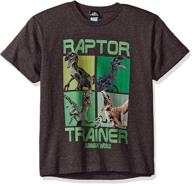 exciting jurassic world boys' trainer graphic t-shirt - perfect for dinosaur enthusiasts! logo