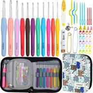 crochet hook set with case - 11 extra long full-size rubber soft-touch handle grip knitting needles, all-inclusive crochet accessories for any projects, perfect for artistic crocheters logo