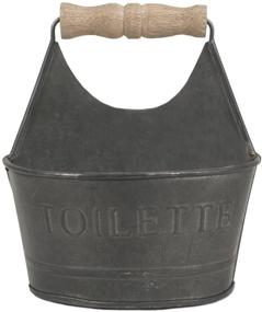 img 2 attached to 🚽 Gray Colonial Tin Works Small Toiletries Bathroom Caddy 450156 - CTW Home Collection (Metal with Wooden Handle and Toilette on Front) - Rustic Farmhouse Design