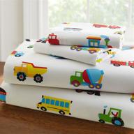 linen plus full size sheet set for boys/teens - trucks, cars, tractors, police cars, airplanes, balloons - white, yellow, red, green, blue - including flat sheet, fitted sheet, and pillow cases - brand new logo