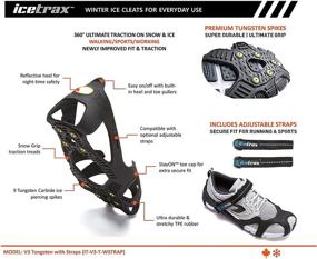 img 1 attached to 🥶 ICETRAX V3 Tungsten Ice Cleats and Straps Combo Pack - Winter Ice Grips for Shoes and Boots with Anti-Slip Grippers, StayON Toe, Reflective Heel