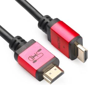img 1 attached to 🔌 SHD HDMI-кабель 30 футов - HDMI-кабель высокой скорости 2.0V UHD 18 Гбит/с - Поддерживает 4K, 3D, 1080P, Ethernet, аудиовозврат - Кабель с рейтингом CL3 с золотыми покрытыми разъемами - Черный кабель с красным металлическим корпусом.