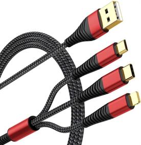 img 4 attached to Upgraded 2-Pack 6ft Nylon Braided Multi Charger Cable with Gold-Plated Connectors for Phones and Tablets - Universal 3 in 1 USB Charging Cord for Multiple Ports Devices (Charging Only)