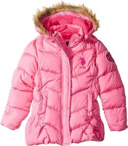 img 2 attached to 🧥 U.S. Polo Assn. Girls' Bubble Jacket with Faux Fur Hood Trim