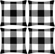 🏡 farmhouse buffalo check plaid throw pillow covers, set of 4 - black and white, 18 x 18 inch, outdoor cushion cases, cotton linen, ideal for home décor logo