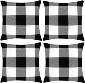 img 4 attached to 🏡 Farmhouse Buffalo Check Plaid Throw Pillow Covers, Set of 4 - Black and White, 18 x 18 Inch, Outdoor Cushion Cases, Cotton Linen, Ideal for Home Décor