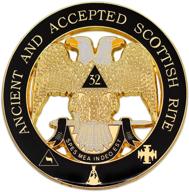 🔺️ 32nd degree ancient & accepted scottish rite round masonic auto emblem - black & gold design, 3'' diameter logo