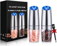 🧂 xinxu gravity electric salt and pepper grinder set - stainless steel automatic mill with adjustable coarseness, battery-operated, blue led light - one hand operated (2 pack) logo