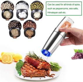 img 1 attached to 🧂 XinXu Gravity Electric Salt and Pepper Grinder Set - Stainless Steel Automatic Mill with Adjustable Coarseness, Battery-Operated, Blue LED Light - One Hand Operated (2 Pack)