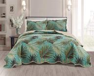 🌴 2-piece tropical palm leaves quilt set - fine print, twin/twin xl size bed cover, bedspread coverlet (sage, aqua, brown, khaki) by masterplay logo