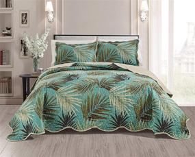 img 4 attached to 🌴 2-Piece Tropical Palm Leaves Quilt Set - Fine Print, Twin/Twin XL Size Bed Cover, Bedspread Coverlet (Sage, Aqua, Brown, Khaki) by Masterplay