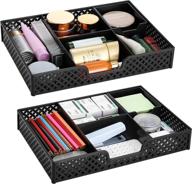 simple trending plastic desktop drawer organizer - 2 pack, office desk tray organization with adjustable storage box for kitchen and makeup - black логотип