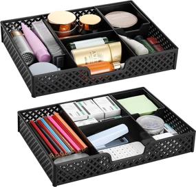 img 4 attached to Simple Trending Plastic Desktop Drawer Organizer - 2 Pack, Office Desk Tray Organization with Adjustable Storage Box for Kitchen and Makeup - Black