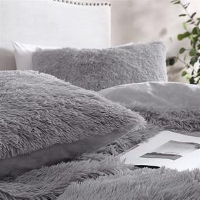 img 2 attached to 🛏️ Lynnlov Plush Fluffy Faux Fur Queen Size Duvet Cover Set - Luxury Soft Shaggy Bedding, 3 Pieces (1 Duvet Cover + 2 Pillowcase) - Cozy Furry Comfort, Gray - Zipper Closure and Inner Lining