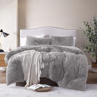 🛏️ lynnlov plush fluffy faux fur queen size duvet cover set - luxury soft shaggy bedding, 3 pieces (1 duvet cover + 2 pillowcase) - cozy furry comfort, gray - zipper closure and inner lining logo