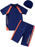 🏊 premium boys swimsuits set: upf50+uv swimwear with rash guard & hat for kids 4-14 years logo