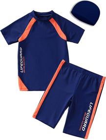 img 4 attached to 🏊 Premium Boys Swimsuits Set: UPF50+UV Swimwear with Rash Guard & Hat for Kids 4-14 Years