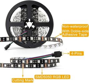 img 3 attached to 🌈 SUPERNIGHT - Black PCB 5050 RGB LED Strip: 16.4ft 300 LEDs Color Changing Non-Waterproof Flexible Rope Lighting - Black PCB Strip